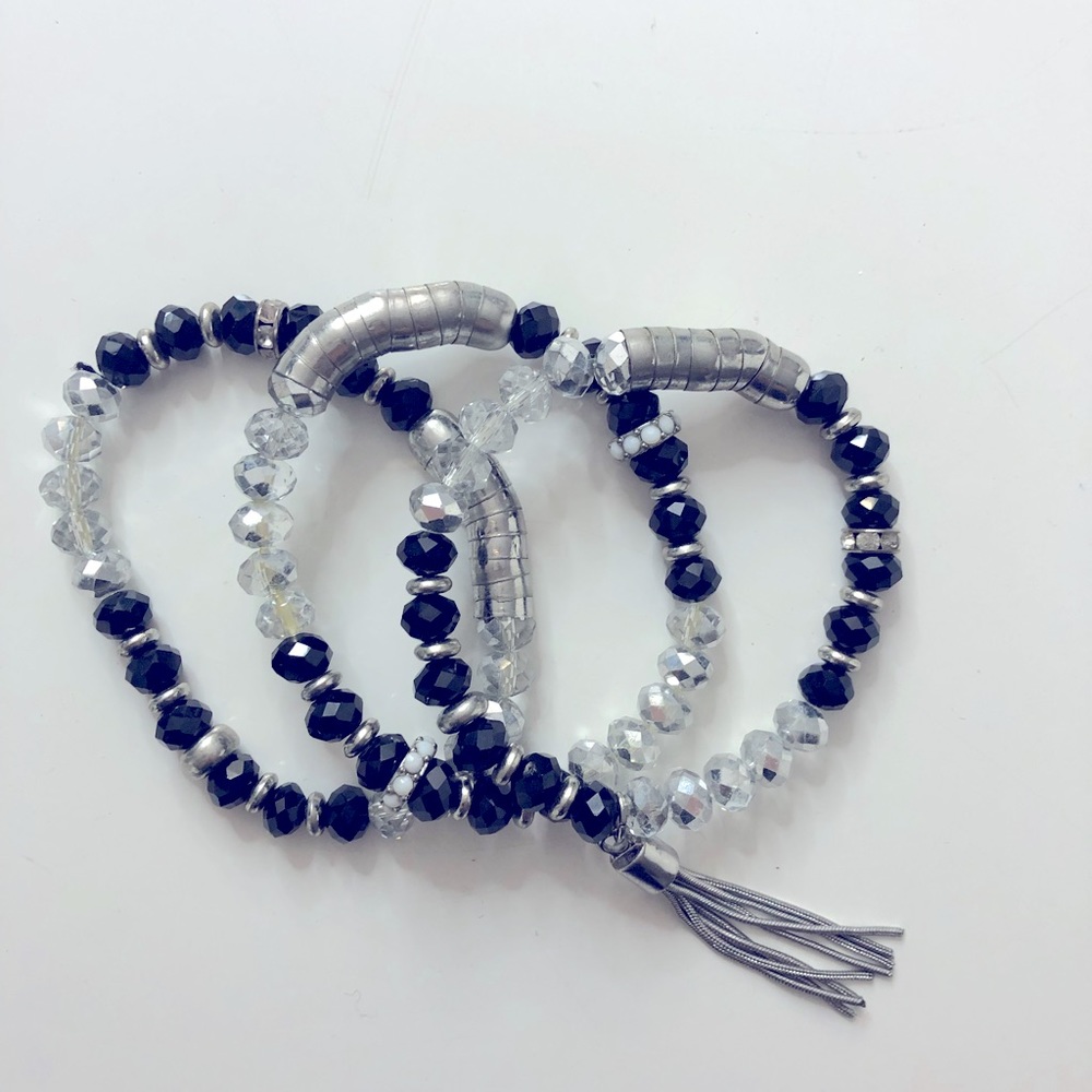 Black and Silver Stretch Bracelets